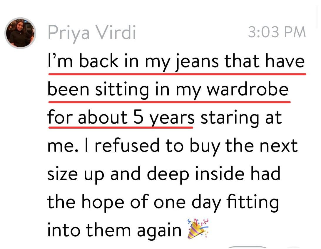 Message from Priya: back in jeans that sat in her wardrobe for 5 years