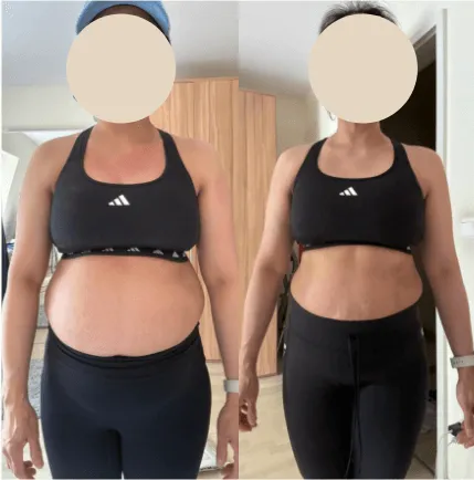 Client before and after: front view in black Adidas sports bra