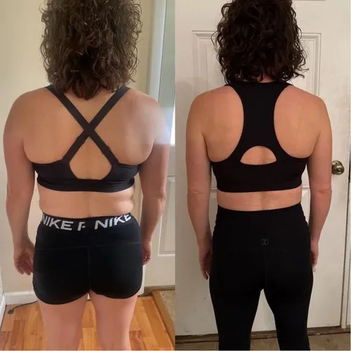 Client before and after: back view, toned back and waist